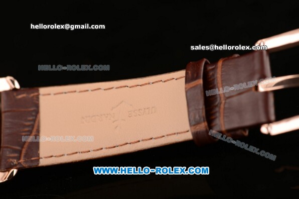 Ulysse Nardin Classico Miyota OS2035 Quartz Rose Gold Case with Stick Markers Brown Dial and Brown Leather Strap - Click Image to Close